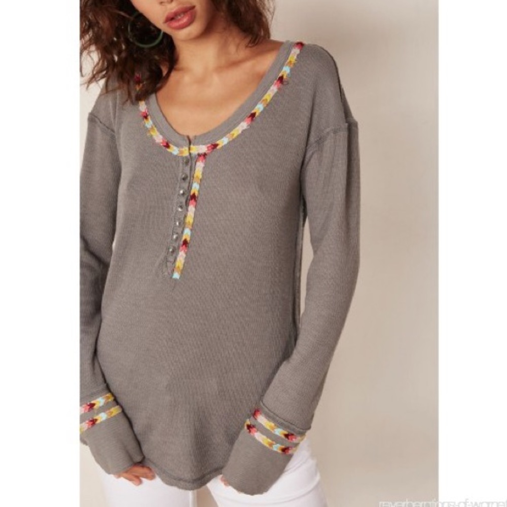NWT Free People Embroidered Thermal Top